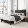 Amolife Queen Bed Frame with Adjustable Headboard, Diamond Button Tufted Style, Black