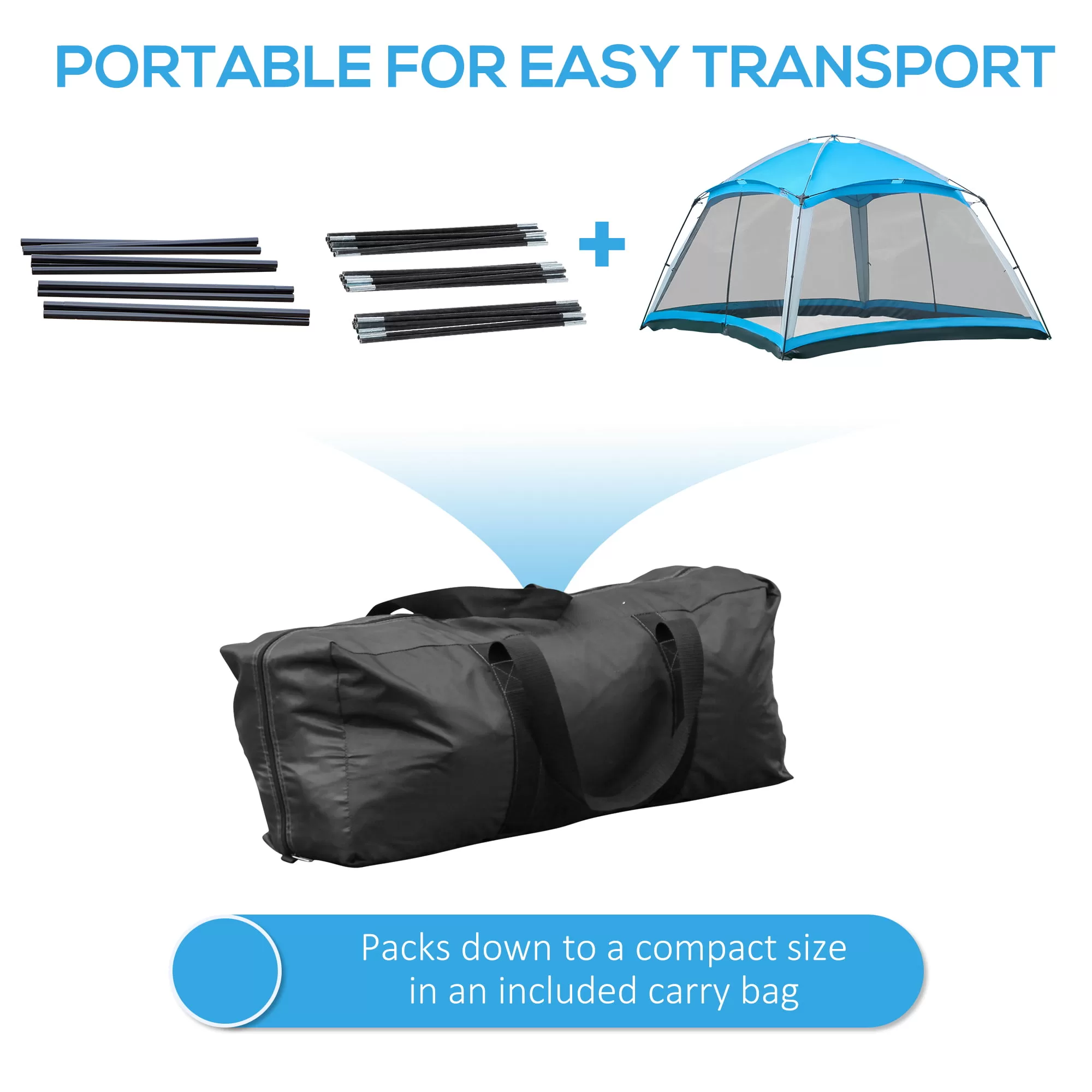 Outsunny 12' x 12' Screen House Room, 8 Person Camping Tent w/ Carry Bag and 4 Mesh Walls for Hiking, Backpacking, and Traveling, Easy Set Up