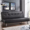 Easyfashion Convertible Black Faux Leather Futon Sofa Bed, Black