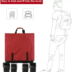 BAHOM Folding Collapsible Outdoor Utility Wagon Cart, Heavy Duty Garden Cart with All-Terrain Wheels and Carrying Bag ,Red