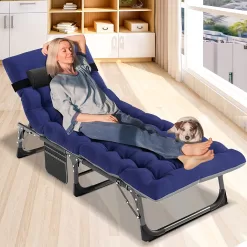 Slsy Folding Bed Cot with 3.3 Inch Mattress & Pillow, 4-Reclining Position Lounge Chair, 75.2