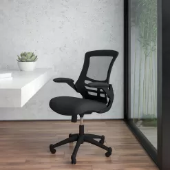 Flash Furniture Kelista Mid-Back Black Mesh Swivel Ergonomic Task Office Chair with Flip-Up Arms, BIFMA Certified