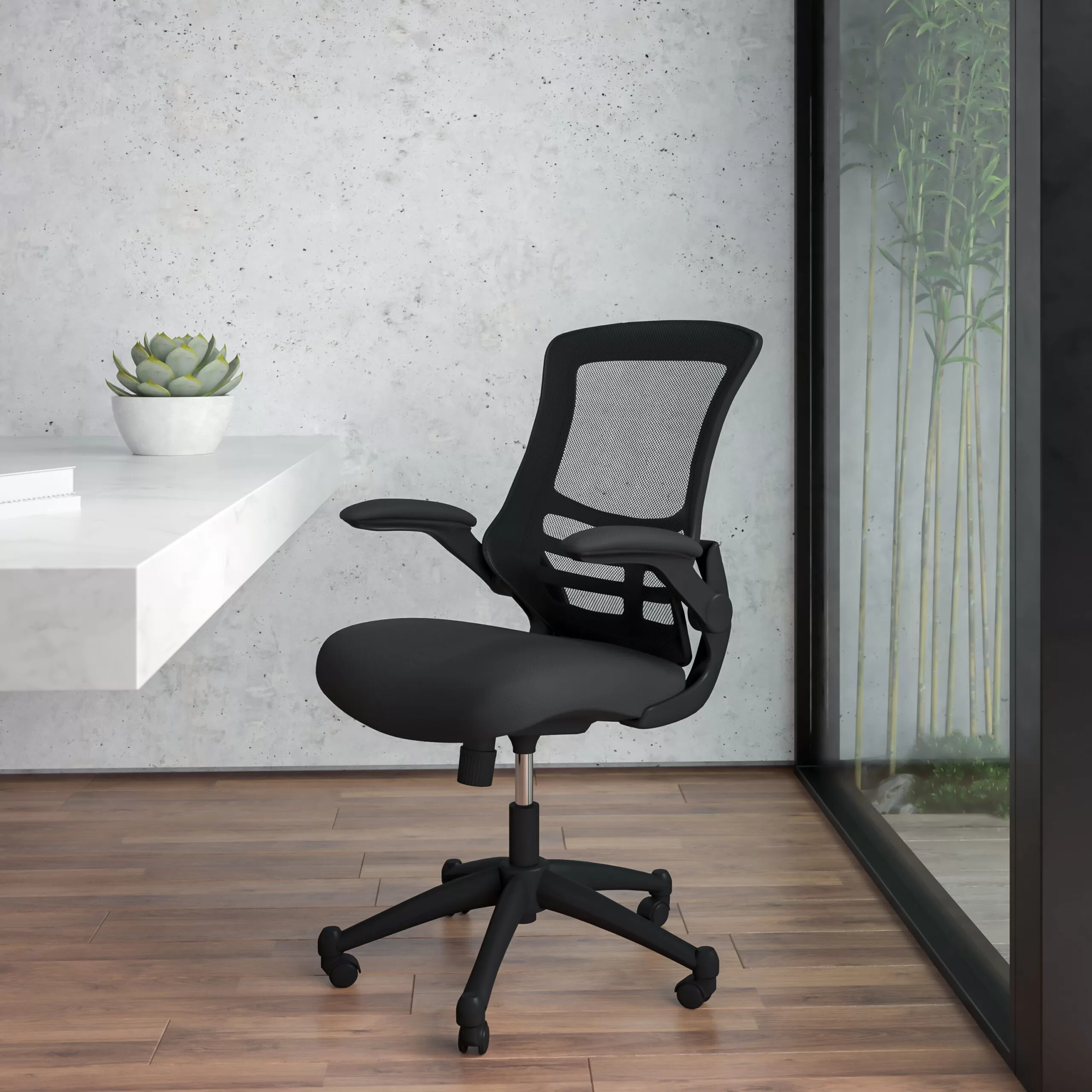 Flash Furniture Kelista Mid-Back Black Mesh Swivel Ergonomic Task Office Chair with Flip-Up Arms, BIFMA Certified
