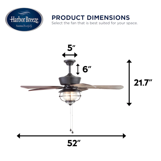 Harbor Breeze Merrimack II 52-in Bronze LED Indoor/Outdoor Downrod or Flush Mount Ceiling Fan with Light (5-Blade) - Image 8