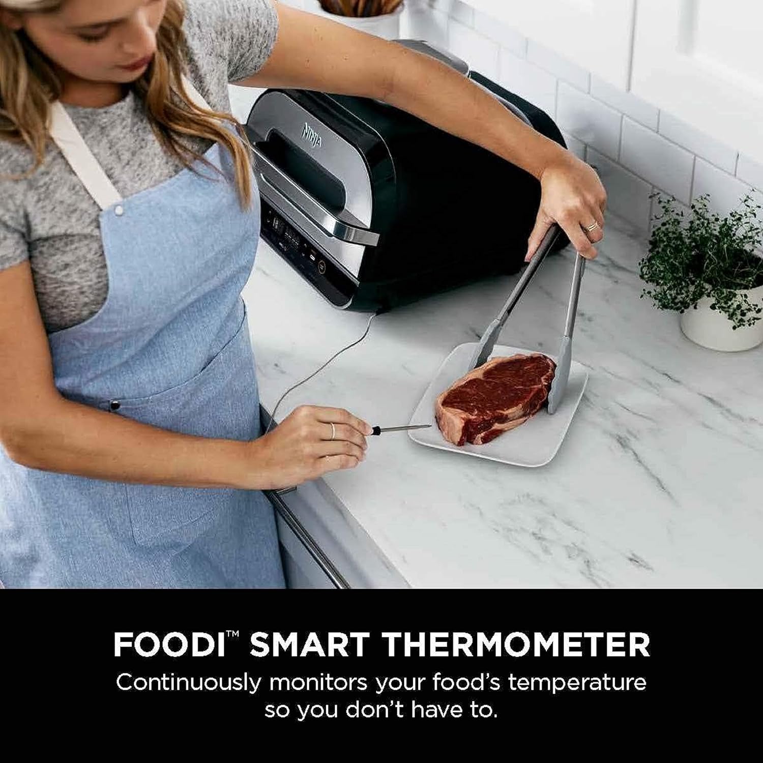Ninja FG551 Foodi Smart XL 6-in-1 Indoor Grill with Air Fry, Roast, Bake, Broil & Dehydrate, Smart Thermometer, Black/Silver - Image 7