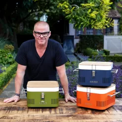 Everdure CUBE Charcoal Grill with Cool Touch Handles, Storage Container & Bamboo Serving Board