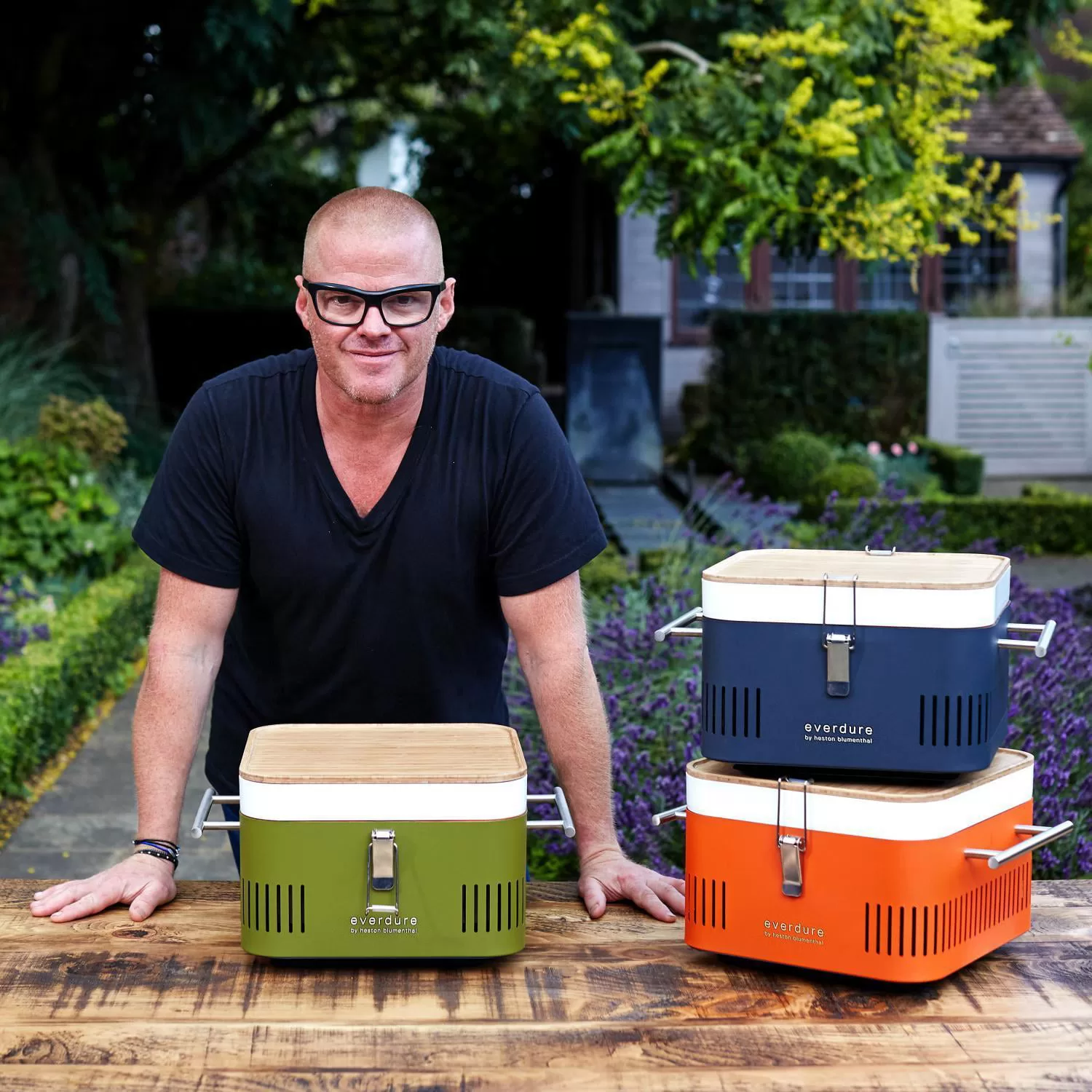 Everdure CUBE Charcoal Grill with Cool Touch Handles, Storage Container & Bamboo Serving Board
