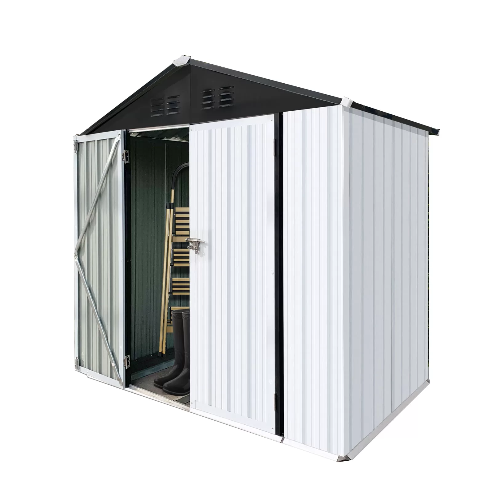 6' x 4' Outdoor Metal Storage Shed, Galvanized Steel Garden Shed with Lockable Doors, Outdoor Storage Shed