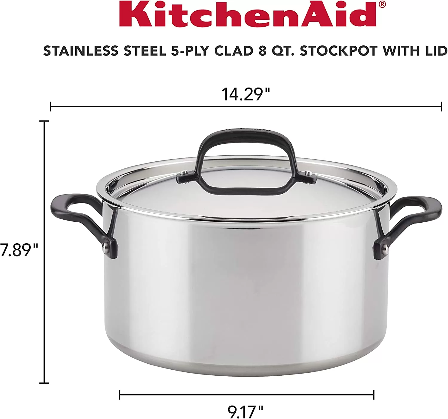 KitchenAid 8 Quart Stainless Steel 5-Ply Clad Stockpot with Lid - Image 5