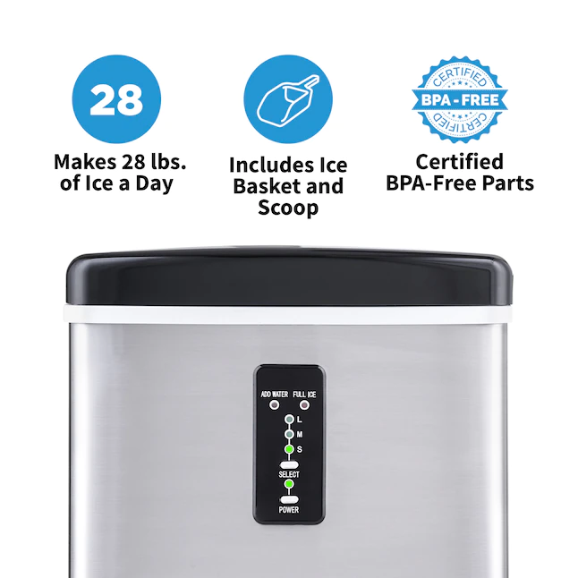 NewAir AI-100SS Portable Ice Maker 28 lb. Daily - Countertop Compact Design, 3 Size Bullet Shaped Ice, Stainless with Black Lid - Image 9