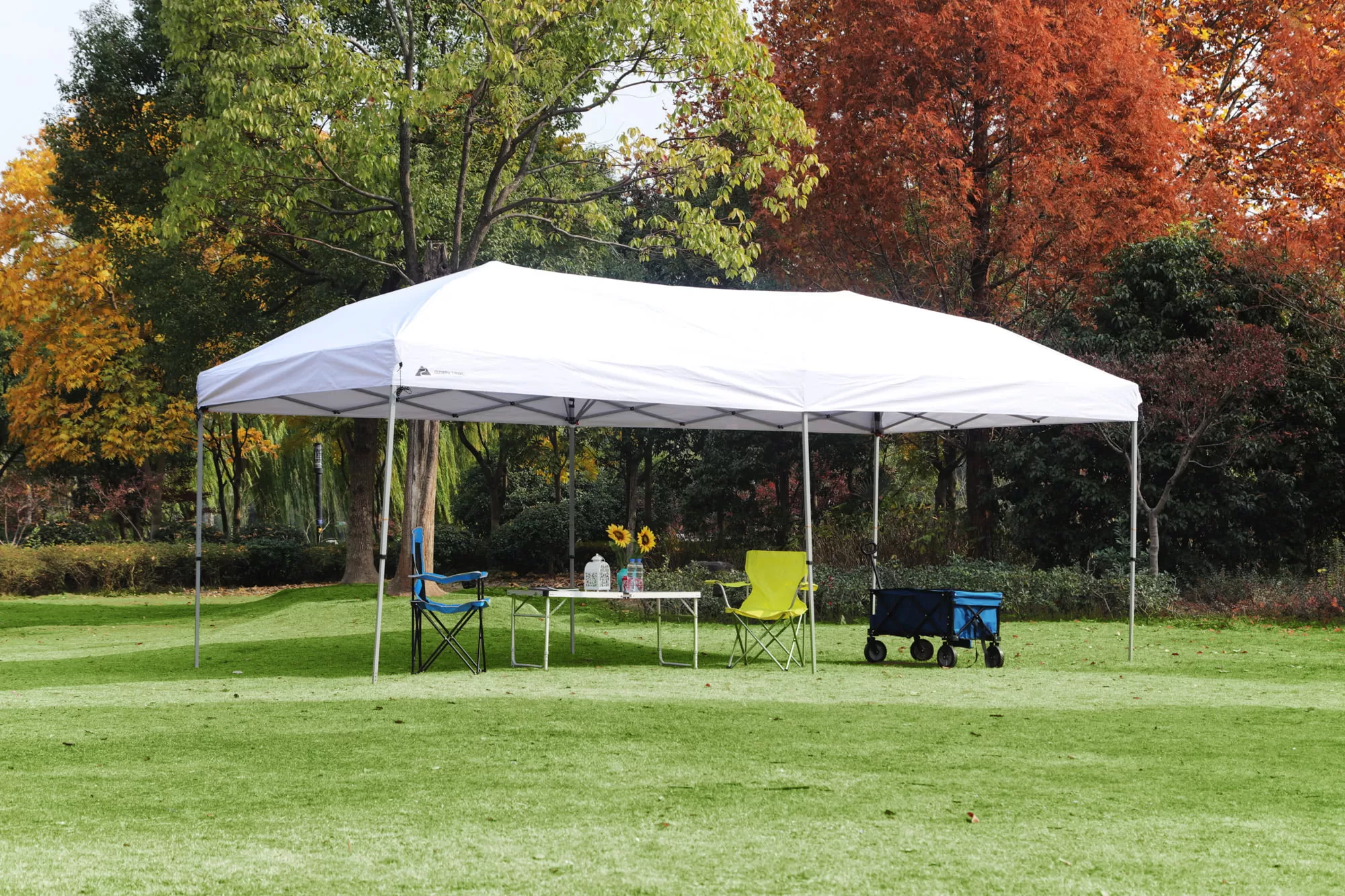 Ozark Trail 20' x 10' Straight Leg (200 Sq. ft Coverage), White, Outdoor Easy Pop up Canopy