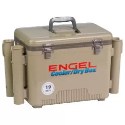 Engel 19 Quart Fishing Rod Holder Attachment Insulated Dry Box Ice Cooler, Tan