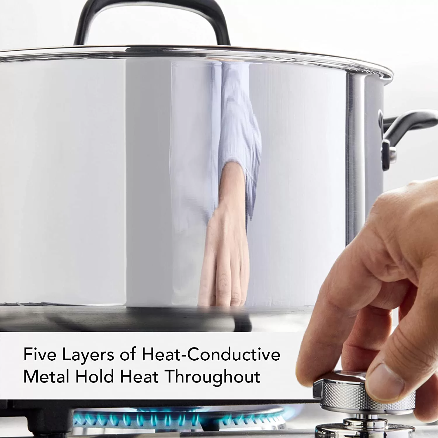 KitchenAid 8 Quart Stainless Steel 5-Ply Clad Stockpot with Lid - Image 2