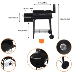 SKONYON Outdoor Portable BBQ Charcoal Grill with Offset Smoker, Black