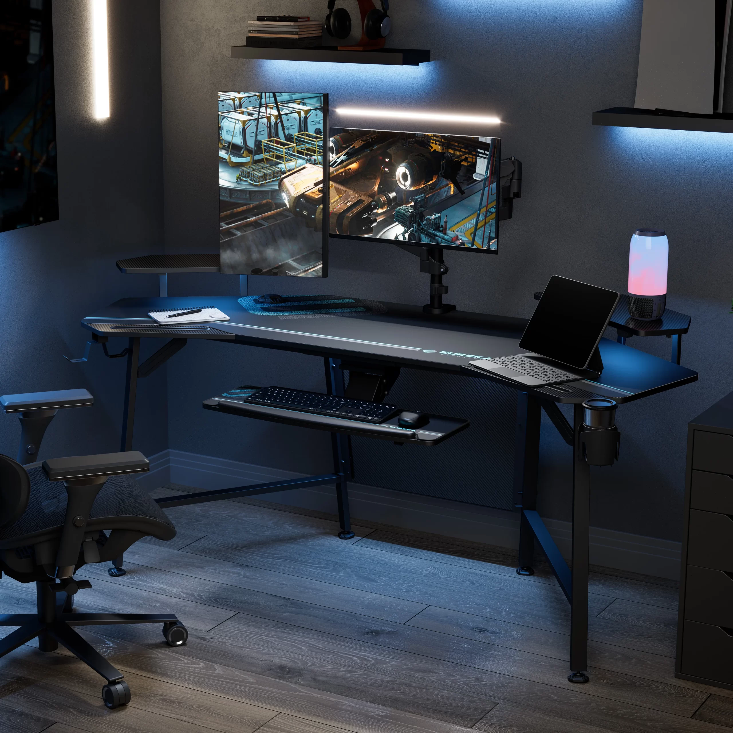 Eureka Ergonomic 72" Large Gaming Desk, Music Studio Desk with Keyboard Tray & RGB LED Light