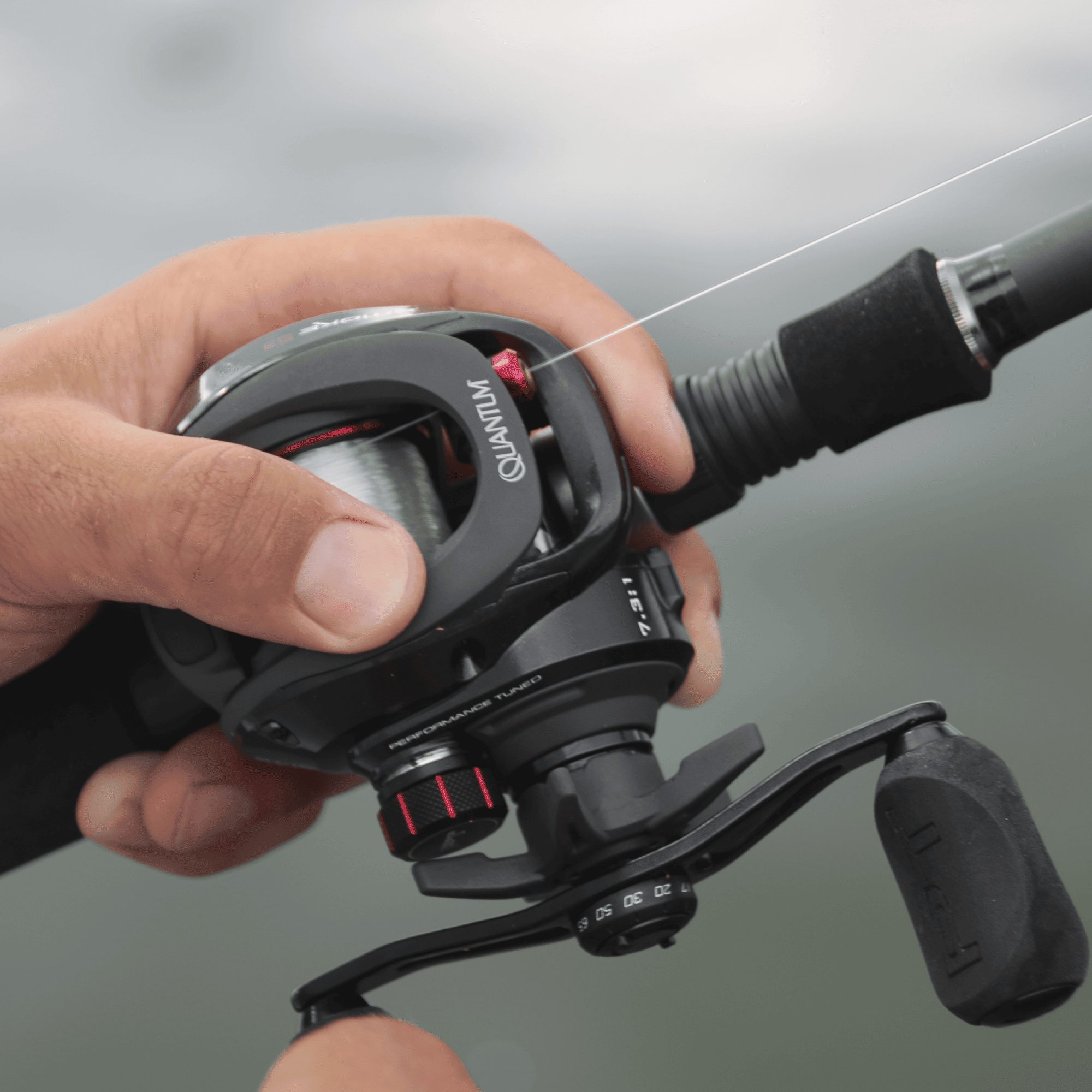 Quantum Smoke Baitcast Fishing Reel, Size 100 Reel, Right-Hand Retrieve, Large EVA Handle Knobs and Continuous Anti-Reverse Clutch, 10+1 Bearings, 5.1:1 Gear Ratio, Black