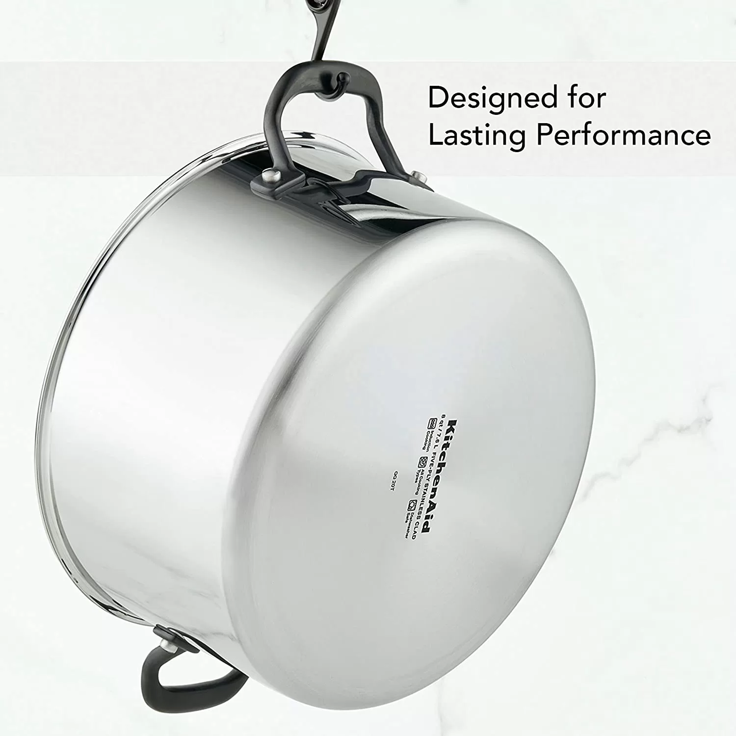KitchenAid 8 Quart Stainless Steel 5-Ply Clad Stockpot with Lid - Image 4
