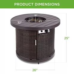 Best Choice Products 32in Round Gas Fire Pit Table, 50,000 BTU Outdoor Wicker Patio Propane Firepit w/ Cover - Brown