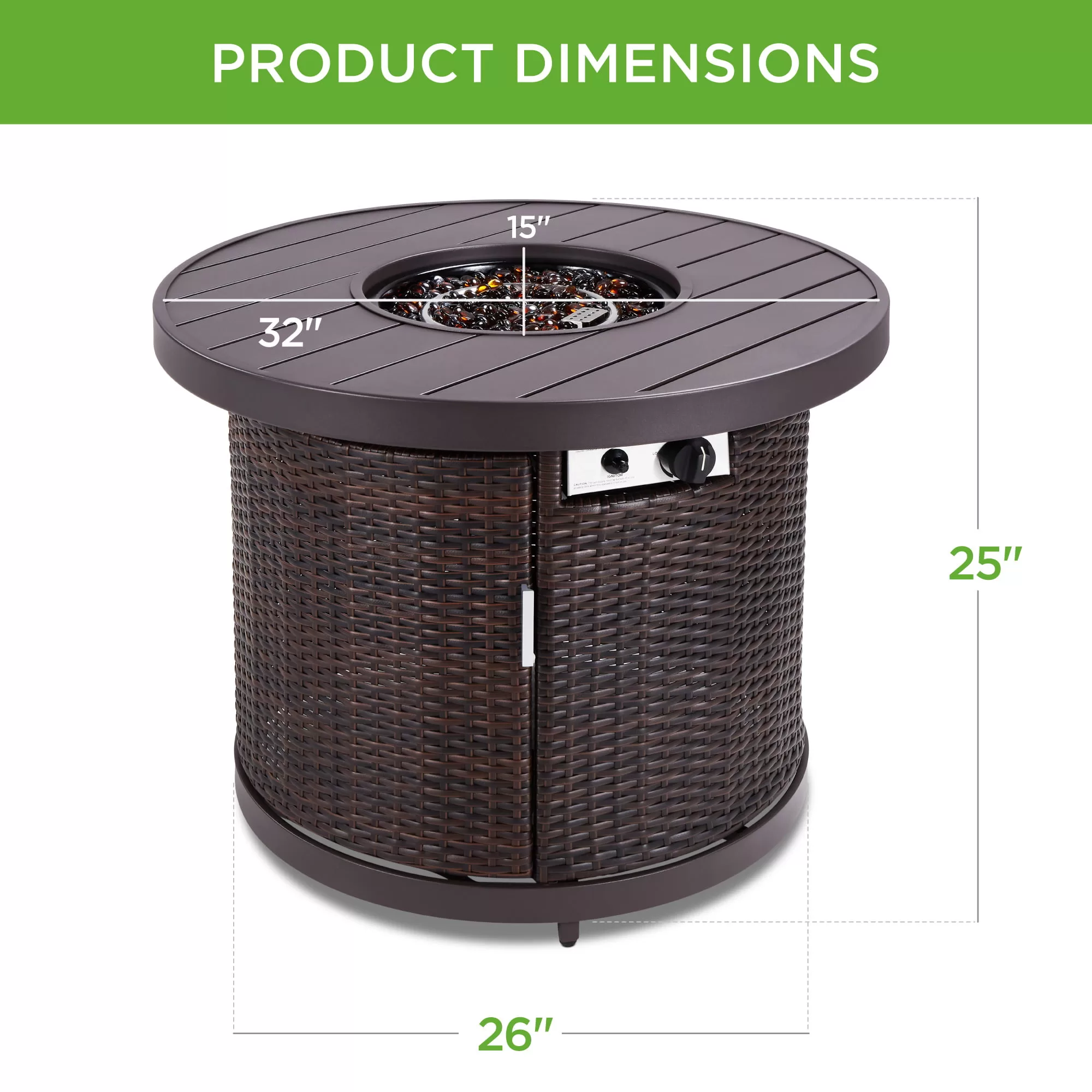 Best Choice Products 32in Round Gas Fire Pit Table, 50,000 BTU Outdoor Wicker Patio Propane Firepit w/ Cover - Brown
