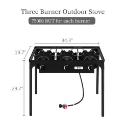 UBesGoo Portable 3 Burner Propane 225,000BTU Outdoor Stove with Adjustable Legs, Black