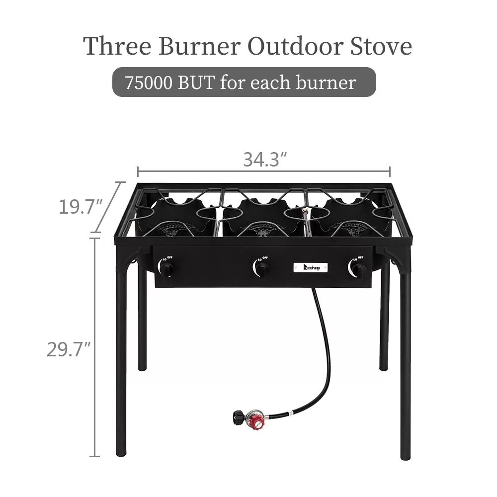 UBesGoo Portable 3 Burner Propane 225,000BTU Outdoor Stove with Adjustable Legs, Black