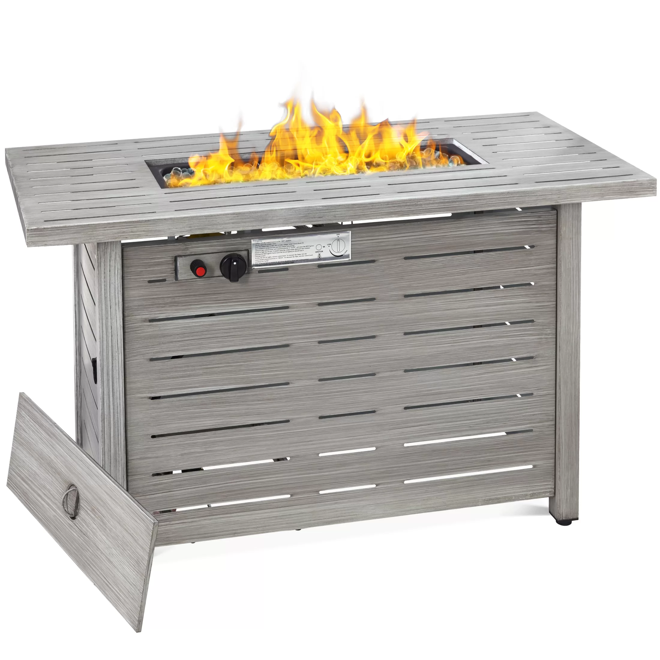 Best Choice Products 42in Fire Pit Table 50,000 BTU Rectangular Steel Propane Gas w/ Cover, Glass Beads - Gray