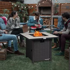 Costway 30'' Square Propane Gas Fire Pit Table Ceramic Tabletop 50,000 BTU with Cover