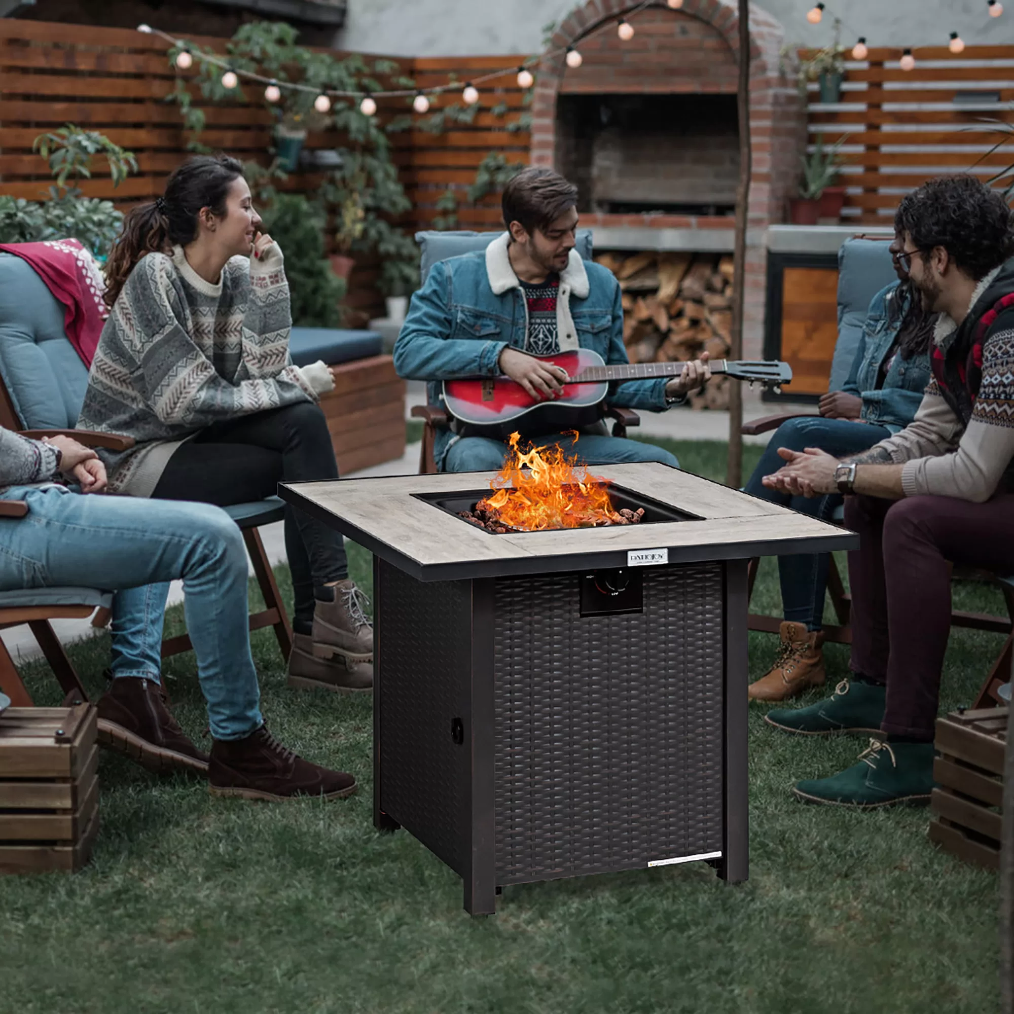 Costway 30'' Square Propane Gas Fire Pit Table Ceramic Tabletop 50,000 BTU with Cover
