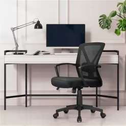 Yaheetech 2pcs Adjustable Mesh Office Chair Mid Back Swivel Chair Executive Desk Chair Computer and Study Chair with Wheels, Black