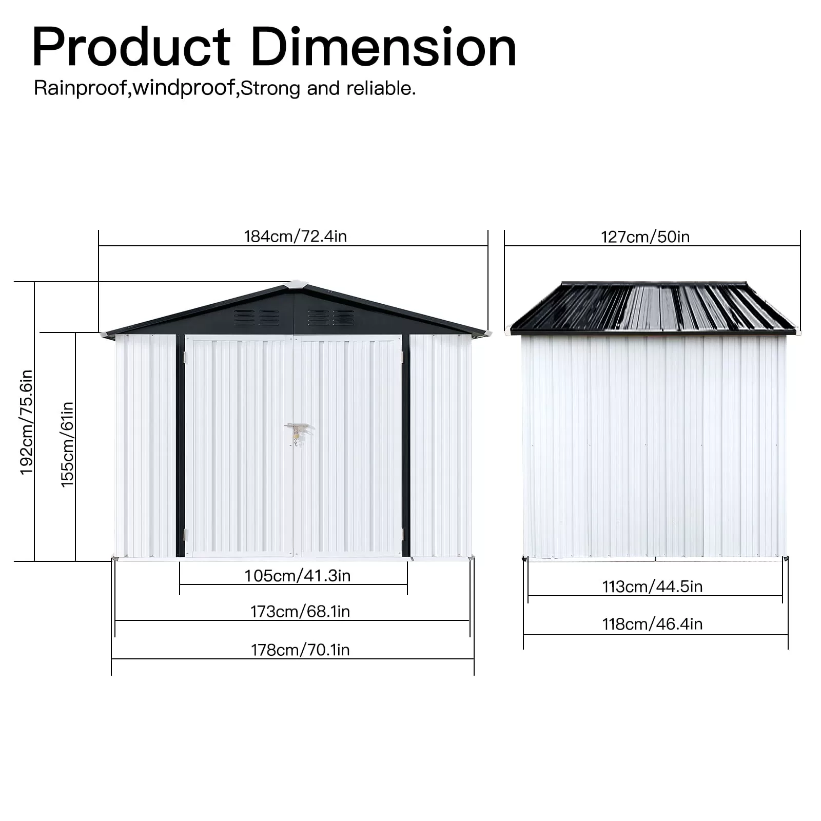 6' x 4' Outdoor Metal Storage Shed, Galvanized Steel Garden Shed with Lockable Doors, Outdoor Storage Shed