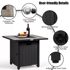 Costway 30'' Square Propane Gas Fire Pit Table Ceramic Tabletop 50,000 BTU with Cover