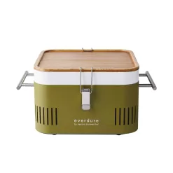 Everdure CUBE Charcoal Grill with Cool Touch Handles, Storage Container & Bamboo Serving Board