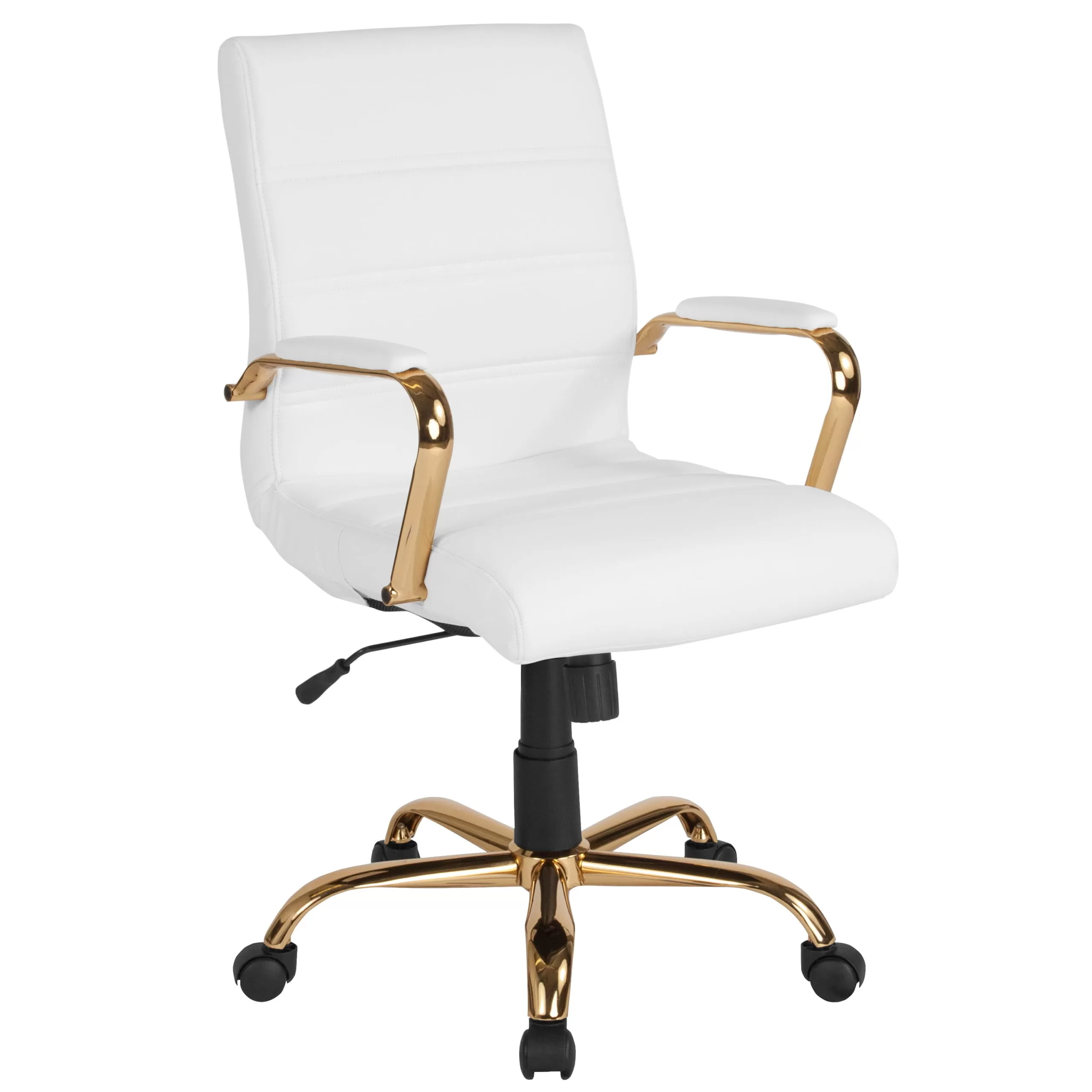 Flash Furniture Mid-Back White LeatherSoft Executive Swivel Office Chair with Gold Frame and Arms