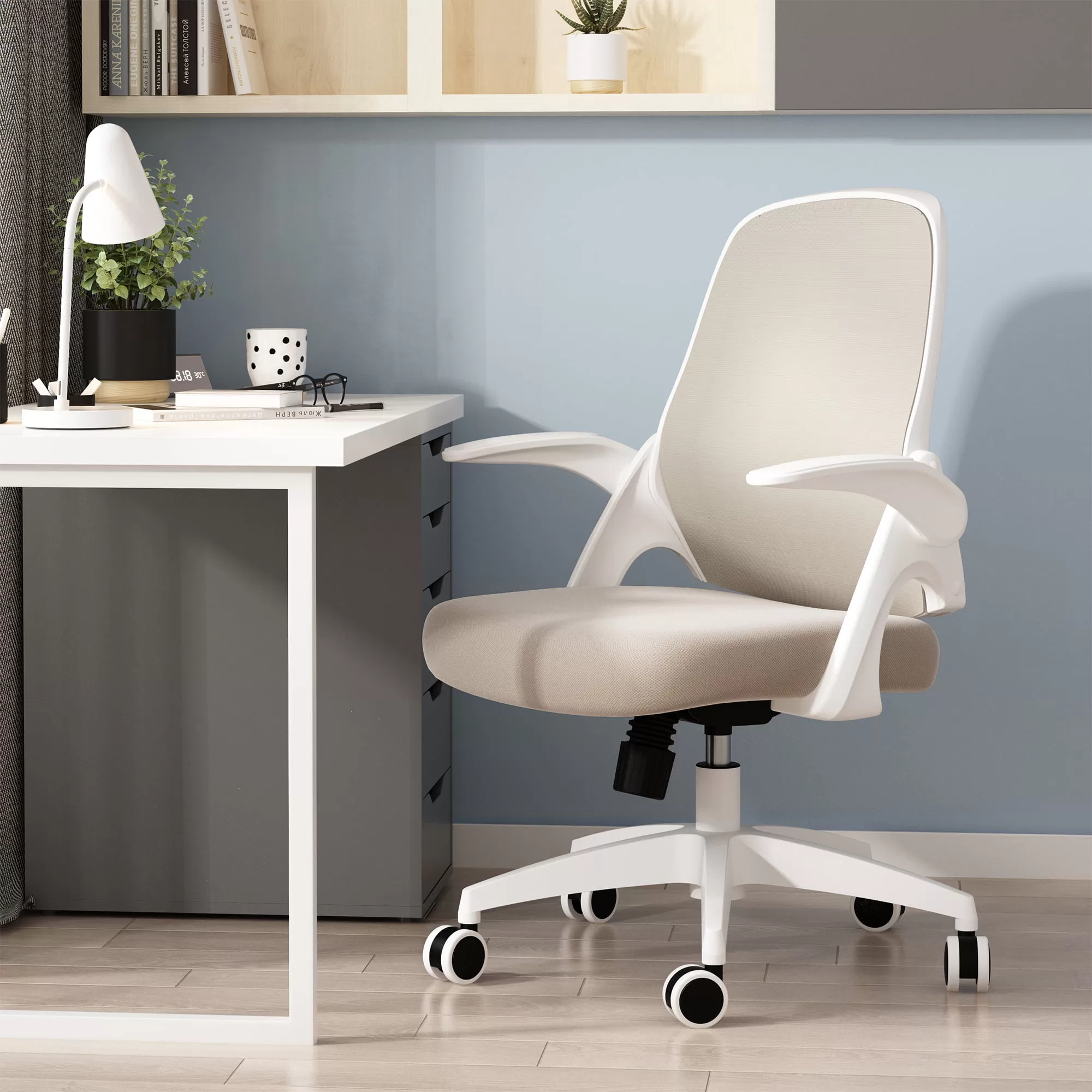 Hbada Office Task Desk Chair Swivel Home Comfort Chairs with Flip-up Arms and Adjustable Height, grey