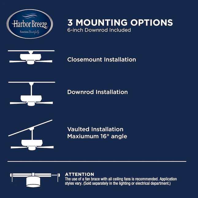 Harbor Breeze Merrimack II 52-in Bronze LED Indoor/Outdoor Downrod or Flush Mount Ceiling Fan with Light (5-Blade) - Image 9