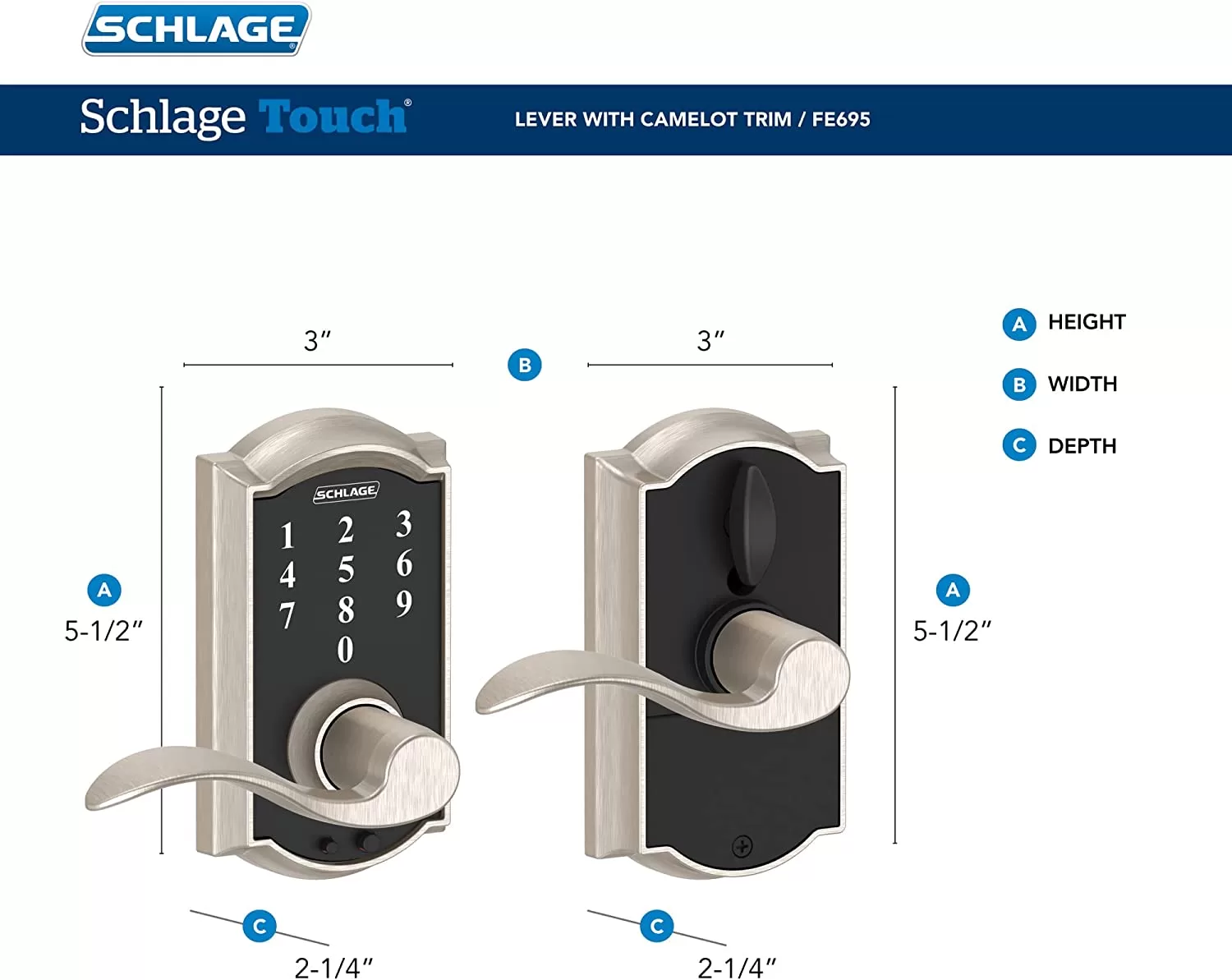 Schlage Touch Camelot Satin Nickel Electronic Lock Handle Lighted Keypad Touchscreen - Image 7