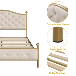 Homfa King Size Bed Frame, Metal Tubular Platform Bed - Beige - King