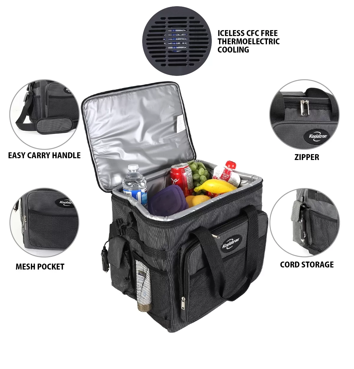 Koolatron Thermoelectric Iceless Electric Cooler Bag, 12Volt 26 qt (25 L) Black Gray