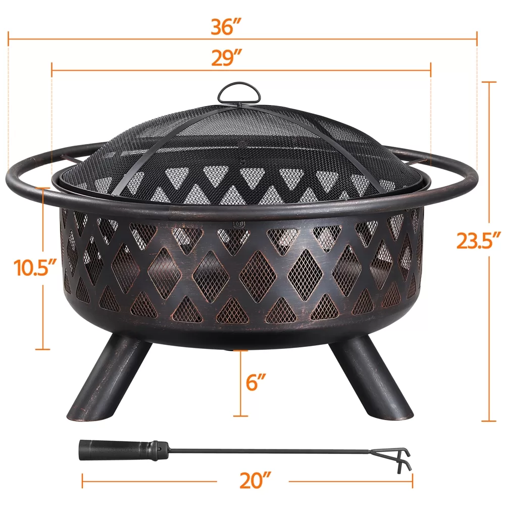Yaheetech 36" Round Wood Bronze Finish Iron Fire Pit