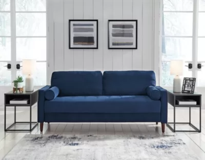 Signature Design by Ashley Darlow Modern Velvet Sofa with Bolster Pillows & USB Ports, Blue