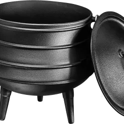 Bruntmor | Cast Iron Pre-Seasoned Potjie African Pot With Lid 10 Quarts Size