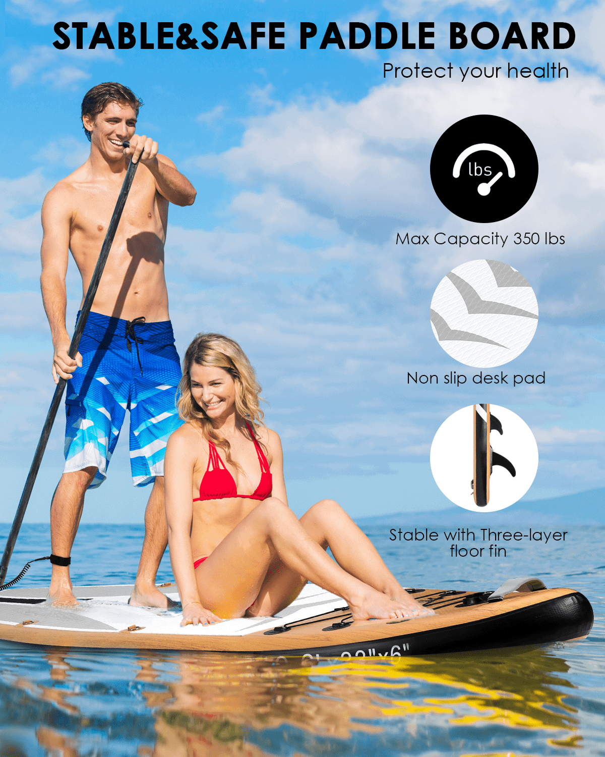 HOSFUR Inflatable 10'6×33"×6" Ultra-Light (18.8lbs) SUP with Stand Up Paddle Board, Adj Paddle, Pump, ISUP Travel Backpack, Leash Waterproof Bag