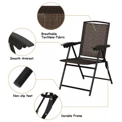 Costway 4PCS Folding Sling Chairs Steel Armrest Patio Garden Camping W/Adjustable Back