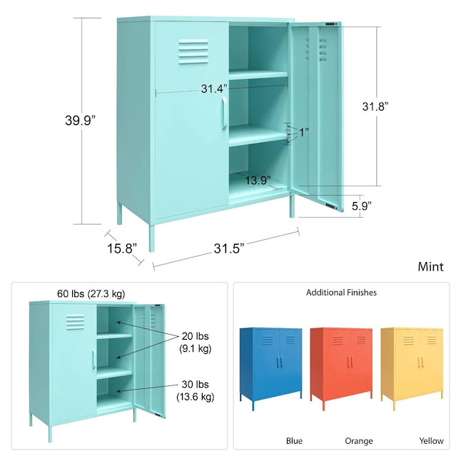 Ameriwood Home Cache 43.43-in W x 39.96-in H x 15.75-in D Steel Full Storage Lockers, Blue Cabinet - Image 8