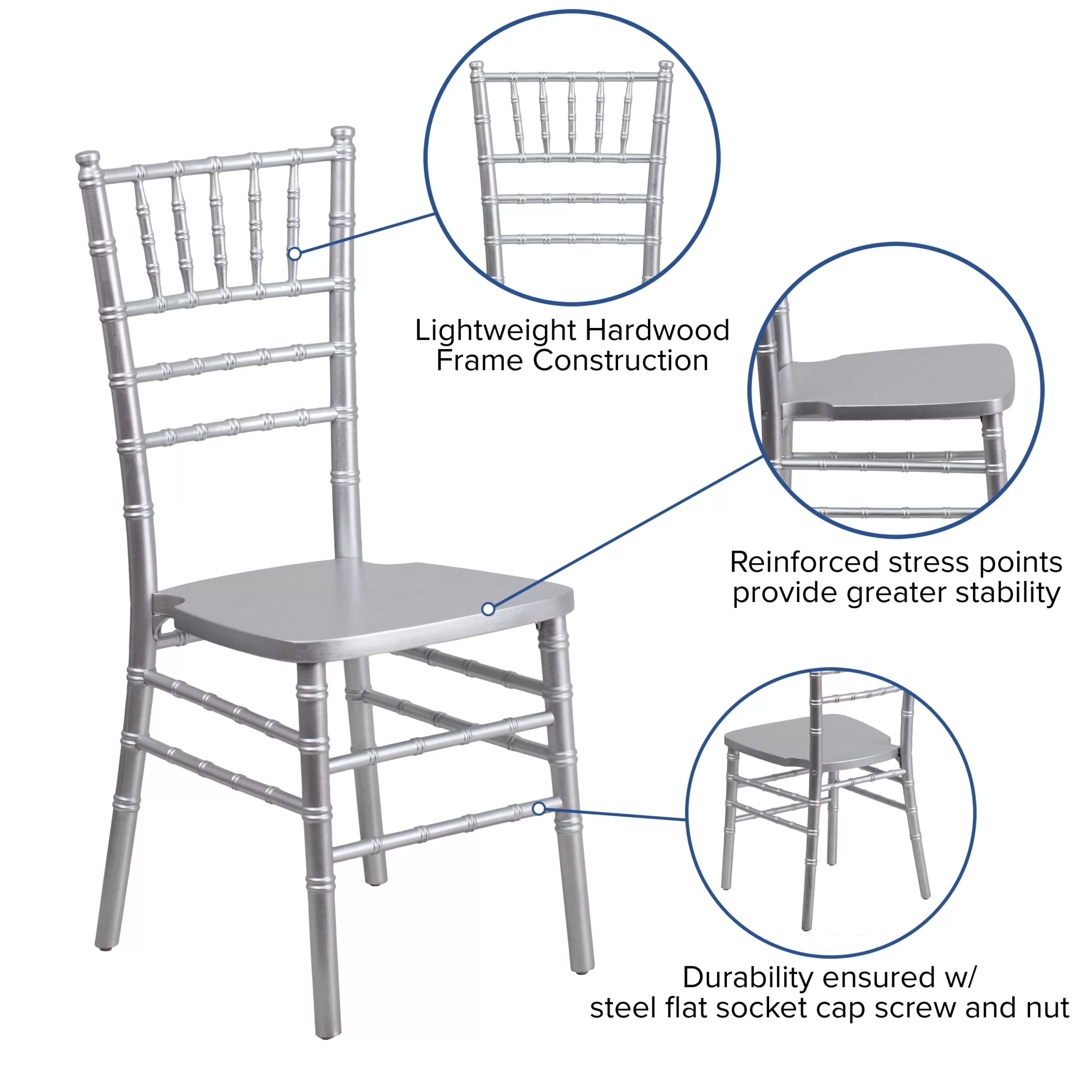 BizChair Silver Wood Chiavari Chair