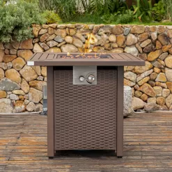 COSIEST Outdoor Propane Fire Table, 28-inch Brown Square Fire Pit, 40000 BTU