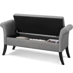 SmileMart Button Tufted Ottoman Storage Bench with Rolled Arms, Light Gray Fabric