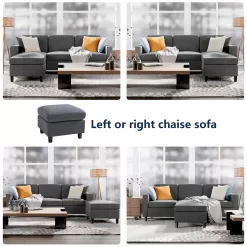 Walsunny Convertible Sectional Reversible Chaise, L-Shaped Sofa with Modern Linen Fabric(Gray)