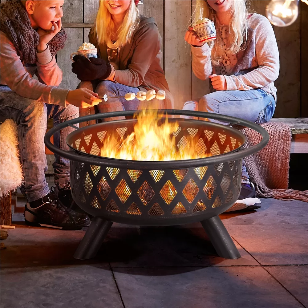 Yaheetech 36" Round Wood Bronze Finish Iron Fire Pit