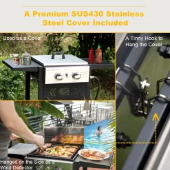Sophia & William 2-Burner Gas Grill and Griddle Combo with Wheels